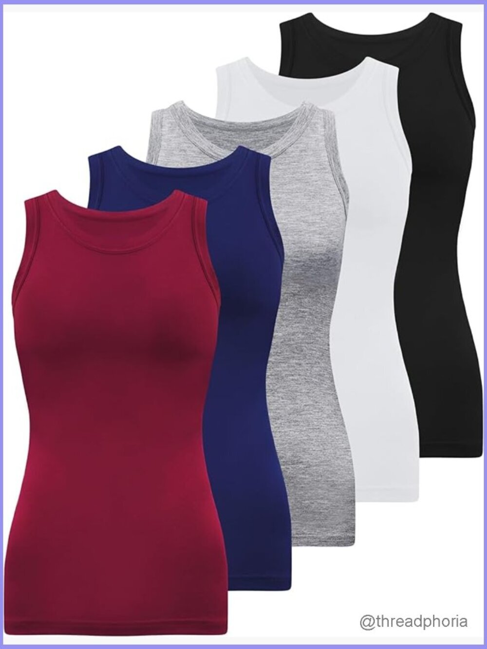 5 Pack Womens Crewneck Tank Tops High Neck Sleeveless Slim Fit Basic Undershirts